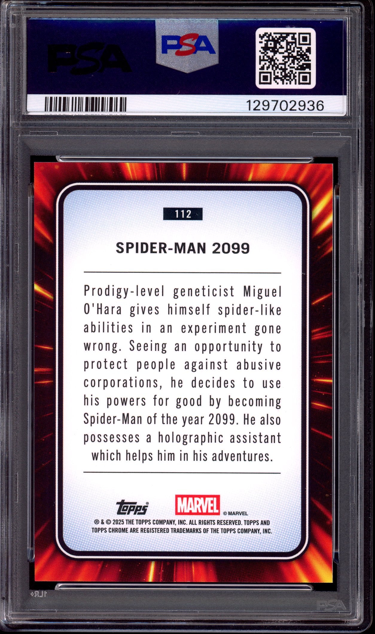 2025 Topps Chrome Marvel Purple Shimmer Spider-Man 2099 /75 #112 PSA 8 NM-MT