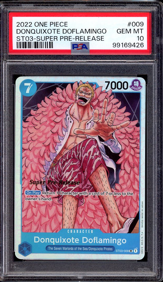 2022 One Piece ST03 Super Pre-Release Donquixote Doflamingo #009 PSA 10 GEM MINT