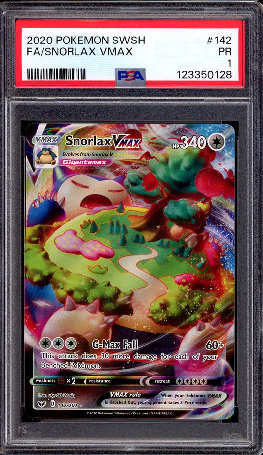 2020 Pokémon Sword & Shield Full Art Snorlax VMAX #142 PSA 1 POOR
