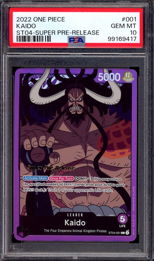 2022 One Piece ST04 Super Pre-Release Kaido #001 PSA 10 GEM MINT