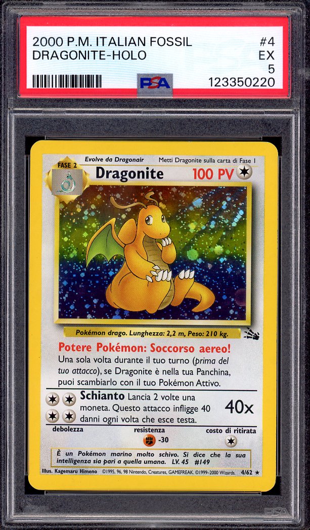 2000 Pokémon Italian Fossil Dragonite-Holo #4 PSA 5 EX