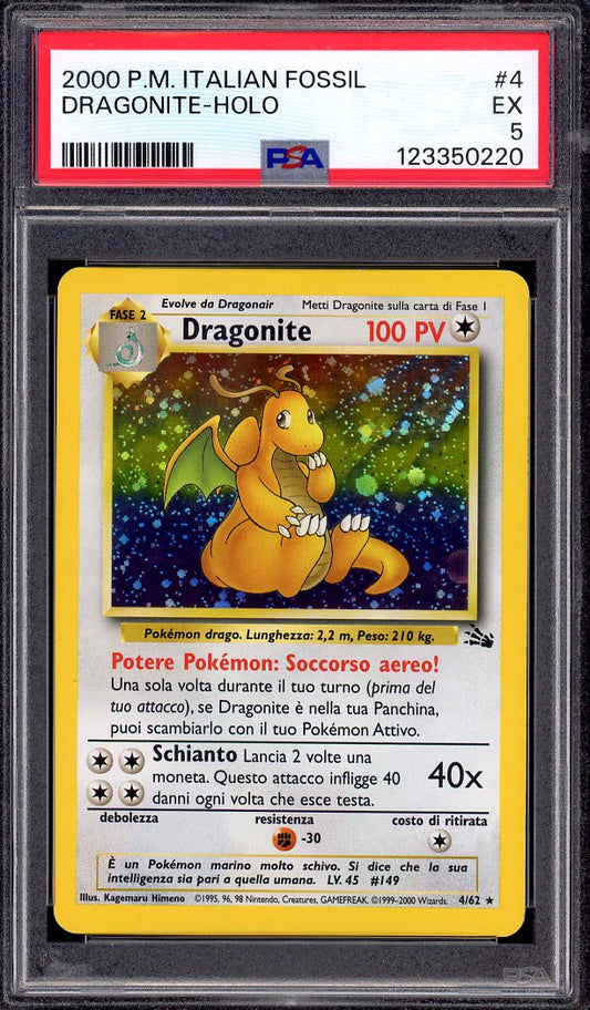 2000 Pokémon Italian Fossil Dragonite-Holo #4 PSA 5 EX