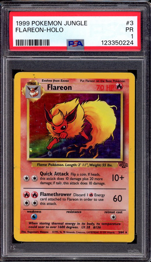 1999 Pokémon Jungle Flareon-Holo #3 PSA 1 POOR