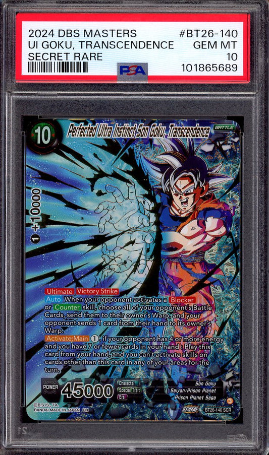 2024 Dragon Ball Super Masters Perfected Ultra Instinct Son Goku, Transcendence SCR BT26-140 PSA 10 GEM MINT