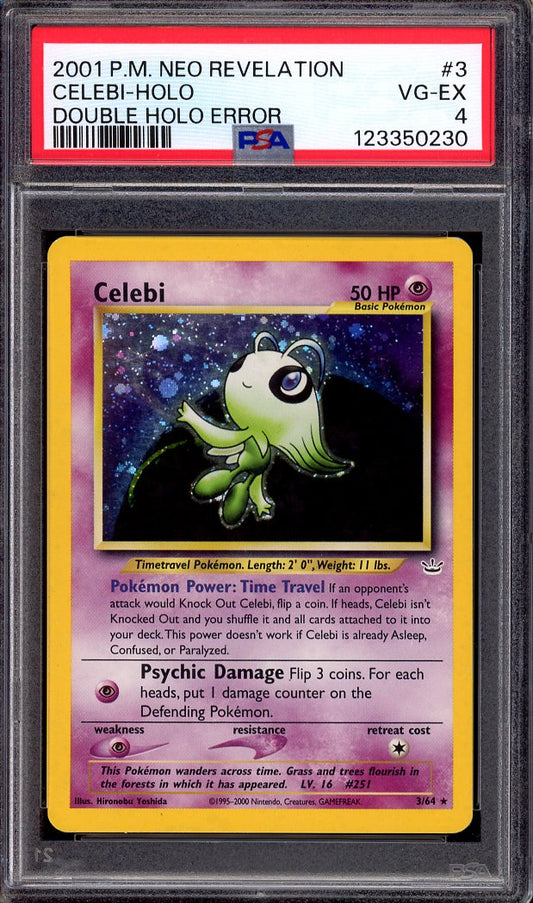 2001 Pokémon Neo Revelation Double Holo Error Celebi-Holo #3 PSA 4 VG-EX