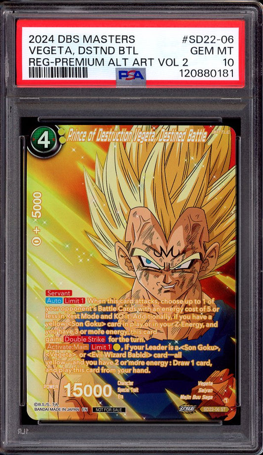2024 Dragon Ball Super Regional Premium Alt Art Volume 2 Vegeta Destined Battle PSA 10 GEM MINT