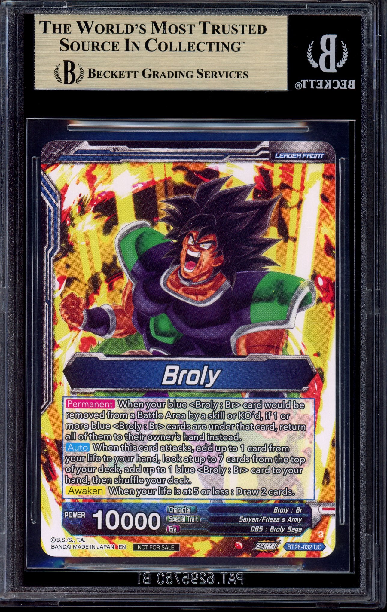 2024 Dragon Ball Super Masters Championship Top 16 Alternate Art Leader SS Broly, Full-Power Explosion #BT26-032 BGS 10 PRISTINE