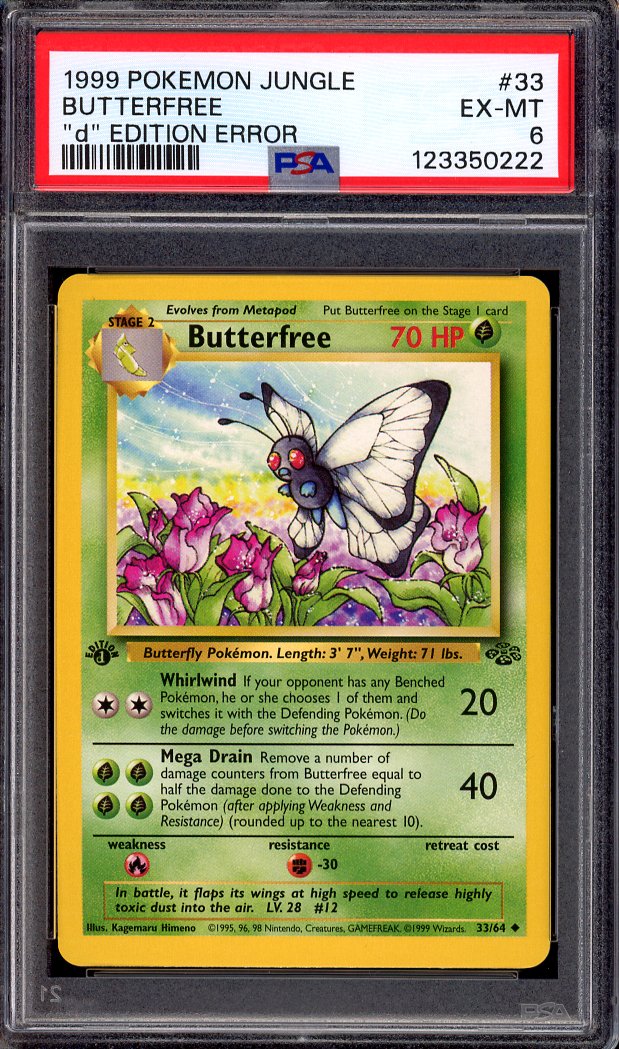 1999 Pokémon Jungle D" Edition Error Butterfree #33 PSA 6 EX-MT