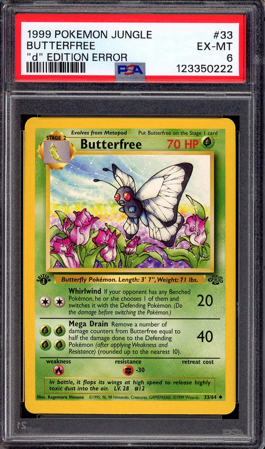 1999 Pokémon Jungle D" Edition Error Butterfree #33 PSA 6 EX-MT