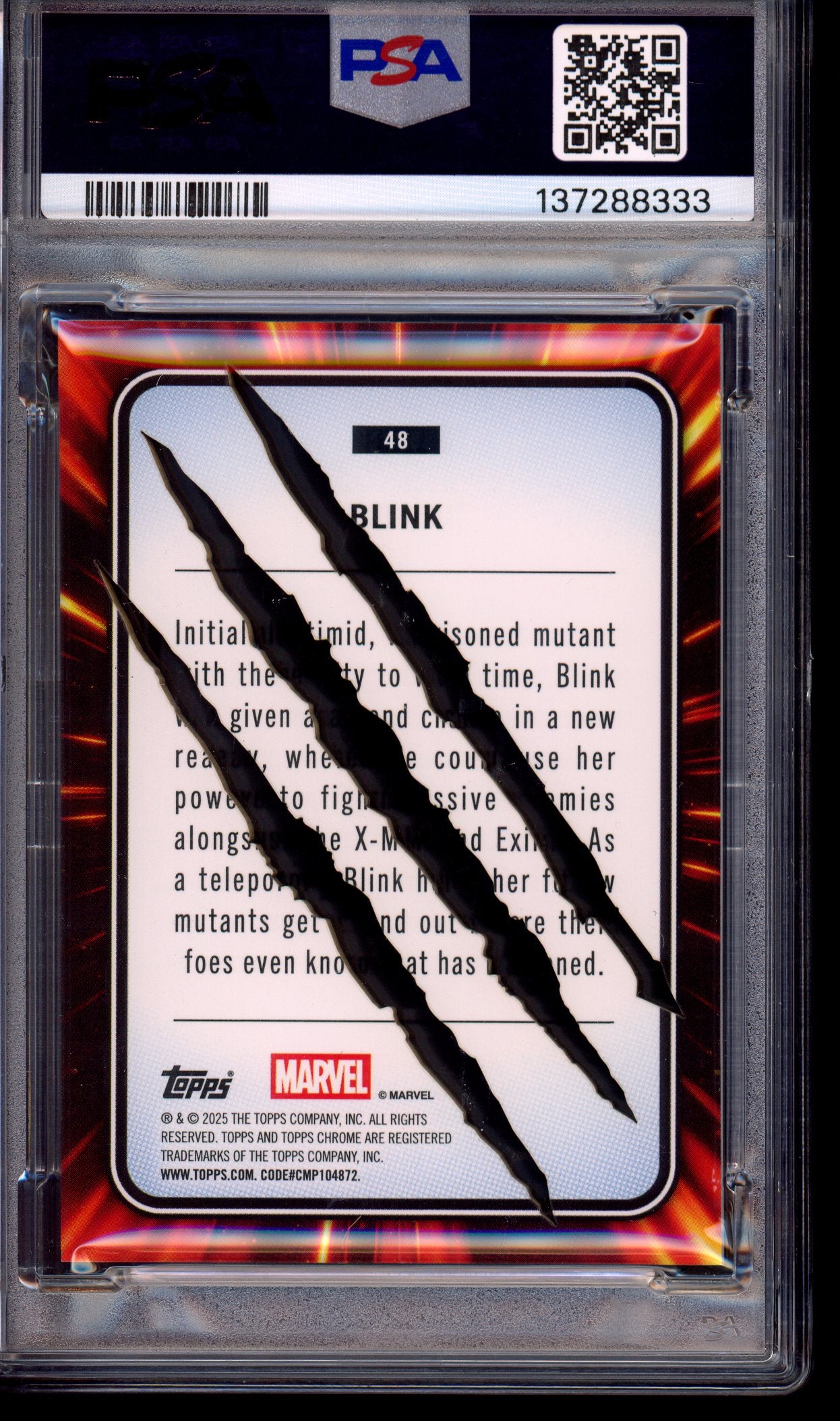 2025 Topps Chrome Marvel Clawed Chrome Black Refractor Blink /10 #48 PSA 7 NM