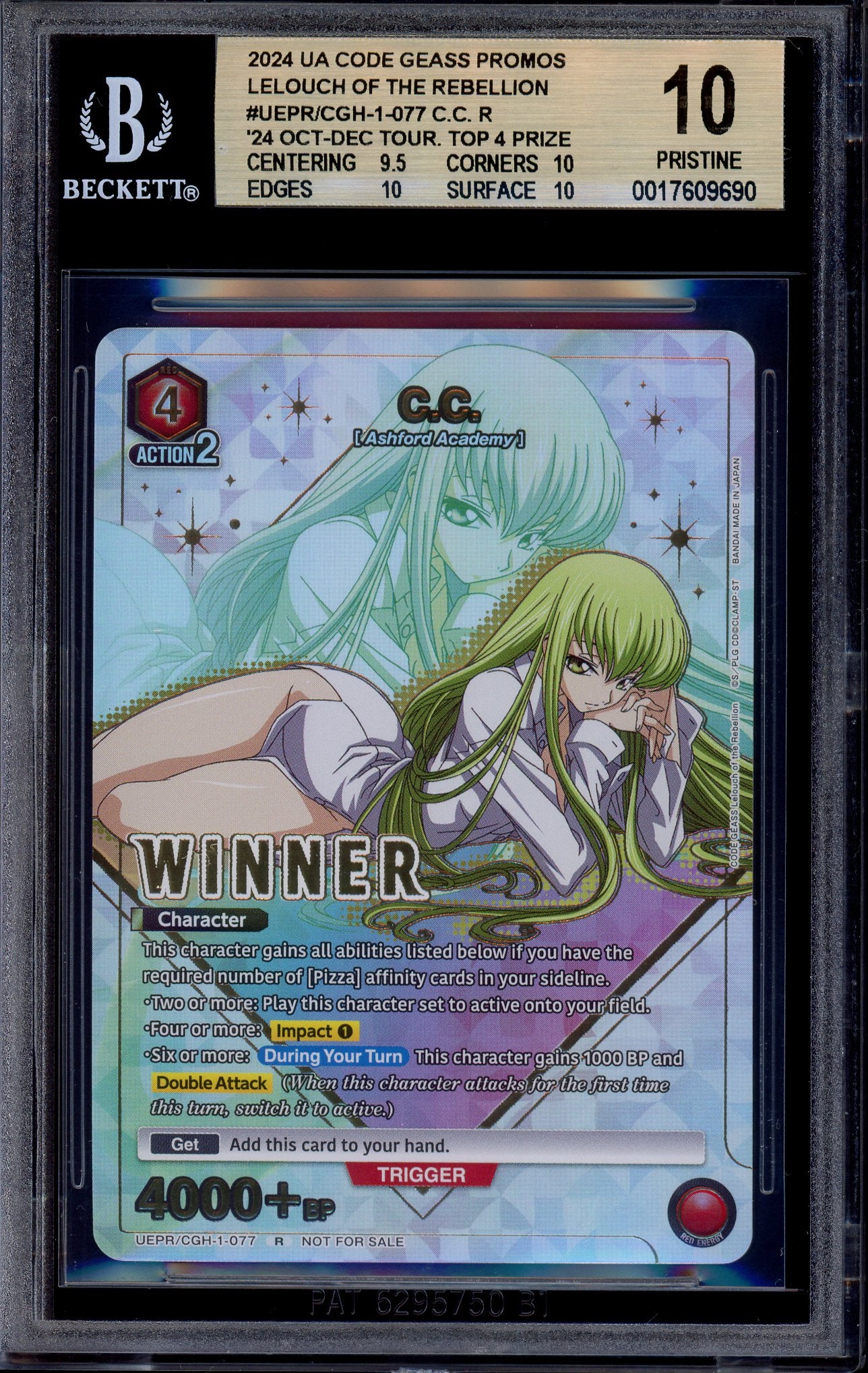 2024 Union Arena Promo Code Geass Store Tournament Oct-Dec 24 Winner C.C #77 BGS 10 PRISTINE