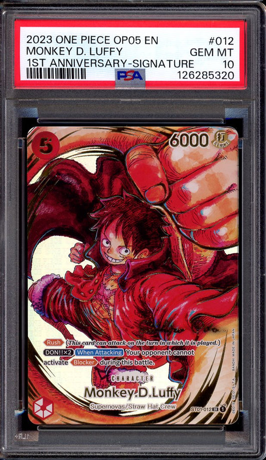 2023 One Piece OP05 1st Anniversary Signature Monkey D Luffy #12 PSA 10 GEM MINT