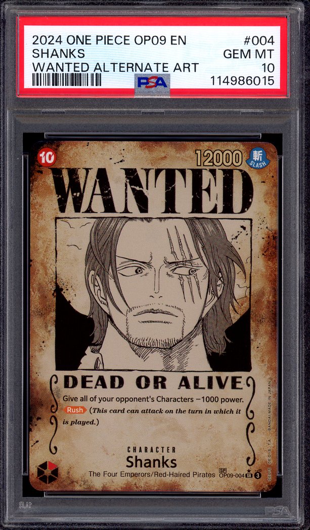 2024 One Piece OP09 Wanted Alternate Art Shanks #4 PSA 10 GEM MINT