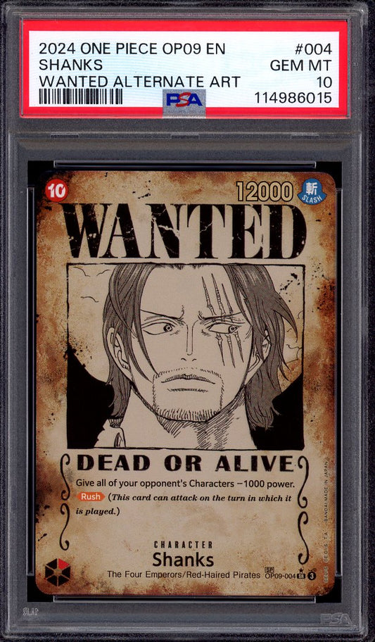 2024 One Piece OP09 Wanted Alternate Art Shanks #4 PSA 10 GEM MINT