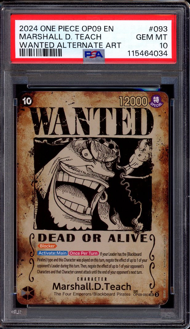 2024 One Piece OP09 Wanted Alternate Art Marshall D Teach #93 PSA 10 GEM MINT