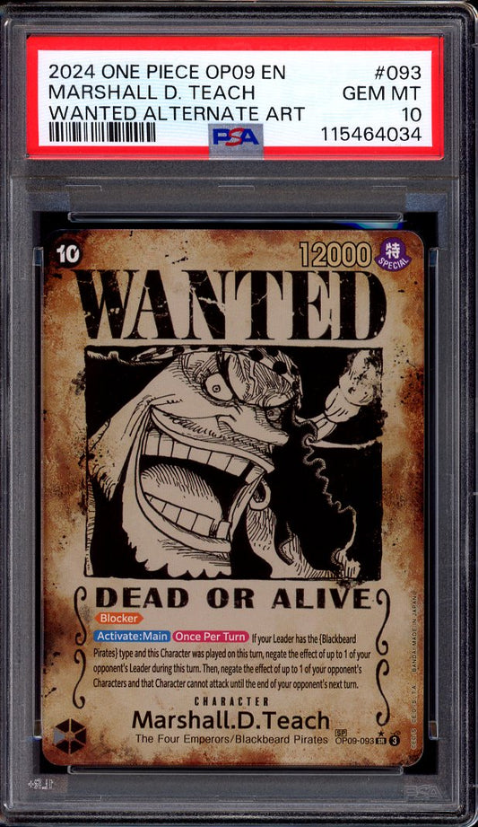 2024 One Piece OP09 Wanted Alternate Art Marshall D Teach #93 PSA 10 GEM MINT