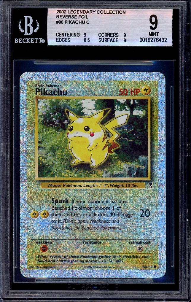 2002 Pokémon Legendary Collection Pikachu-Reverse Foil #86 BGS 9 MINT