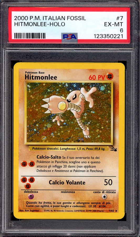 2000 Pokémon Italian Fossil Hitmonlee-Holo #7 PSA 6 EX-MT