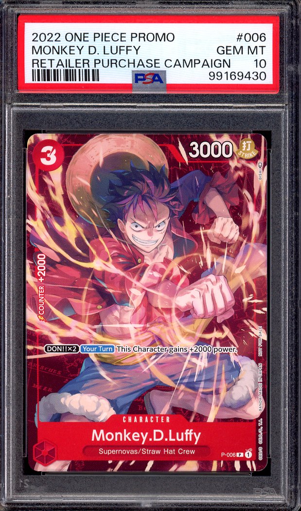2022 One Piece Promo Retailer Purchase Campaign Monkey D Luffy #6 PSA 10 GEM MINT