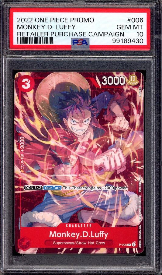 2022 One Piece Promo Retailer Purchase Campaign Monkey D Luffy #6 PSA 10 GEM MINT