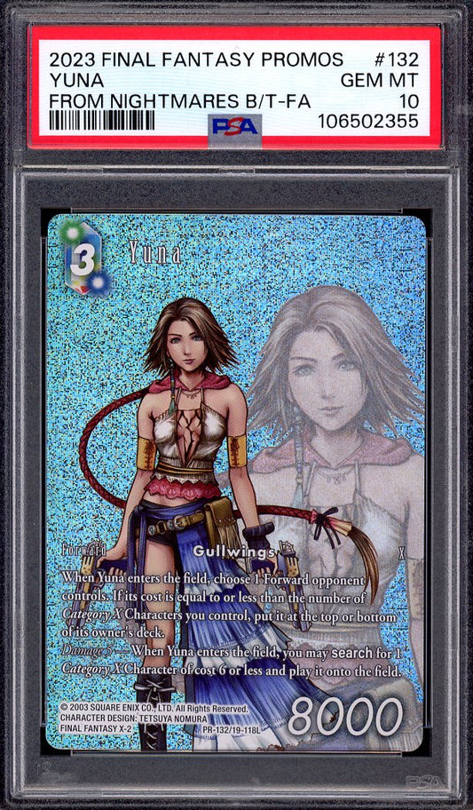 2023 Final Fantasy Promos From Nightmares Box Topper Full Art Yuna #132 PSA 10 GEM MINT
