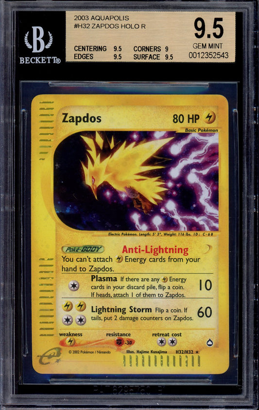 2003 Pokémon Aquapolis Zapdos-Holo #H32 BGS 9.5 GEM MINT