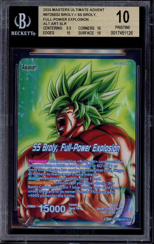 2024 Dragon Ball Super Masters Special Leader Rare SS Broly, Full-Power Explosion #32 BGS 10 PRISTINE