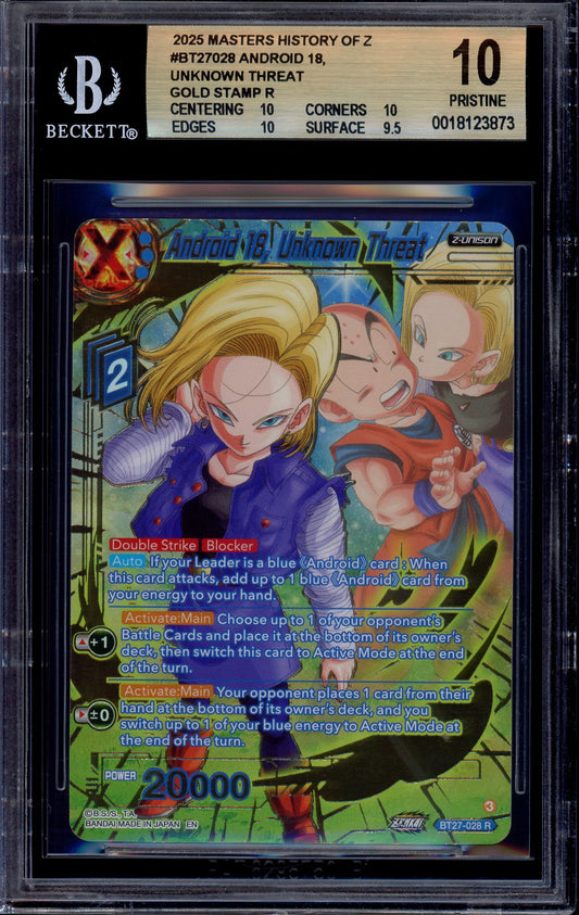 2025 Dragon Ball Super Masters Alternate Art Gold Stamp Android 18, Threat #28 BGS 10 PRISTINE