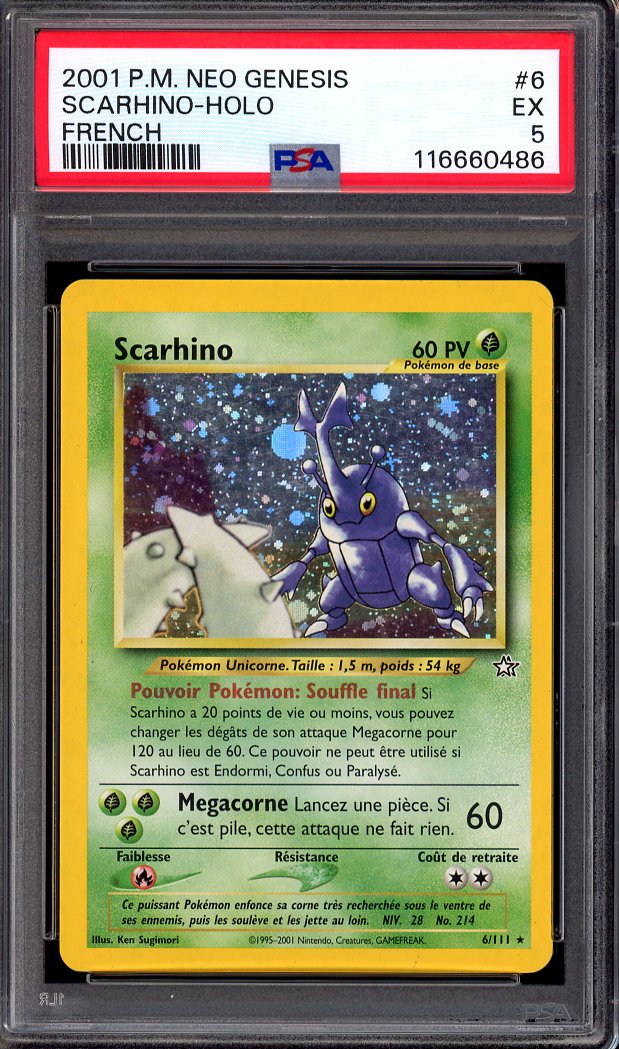 2001 Pokémon French Neo Genesis Heracross (Scarhino) Holo #6 PSA 5 EX