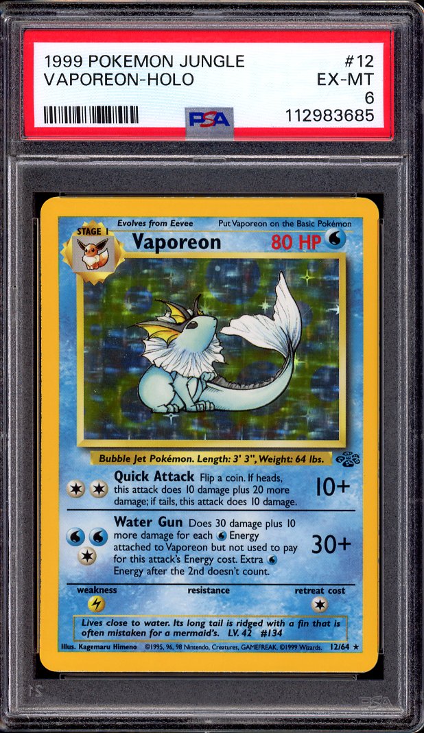 1999 Pokémon Jungle Vaporeon-Holo #12 PSA 6 EX-MT
