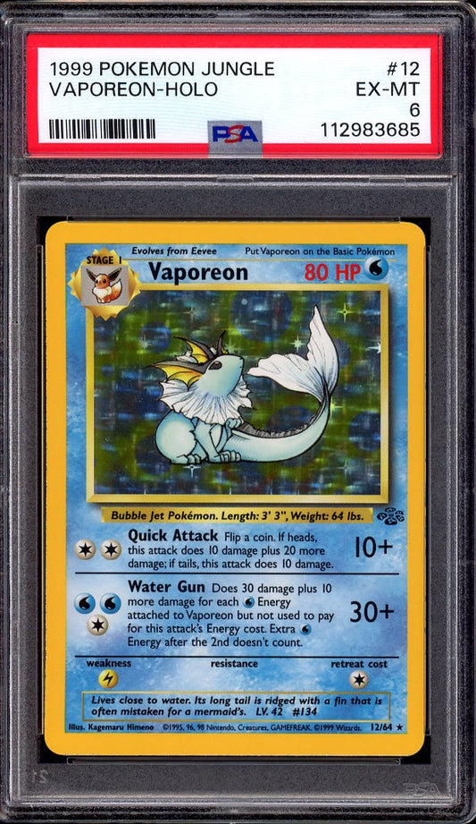 1999 Pokémon Jungle Vaporeon-Holo #12 PSA 6 EX-MT