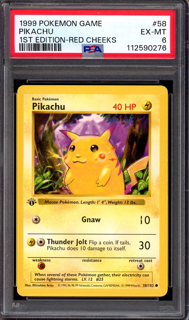 1999 Pokémon Game 1st Edition Red Cheeks Pikachu #58 PSA 6 EX-MT