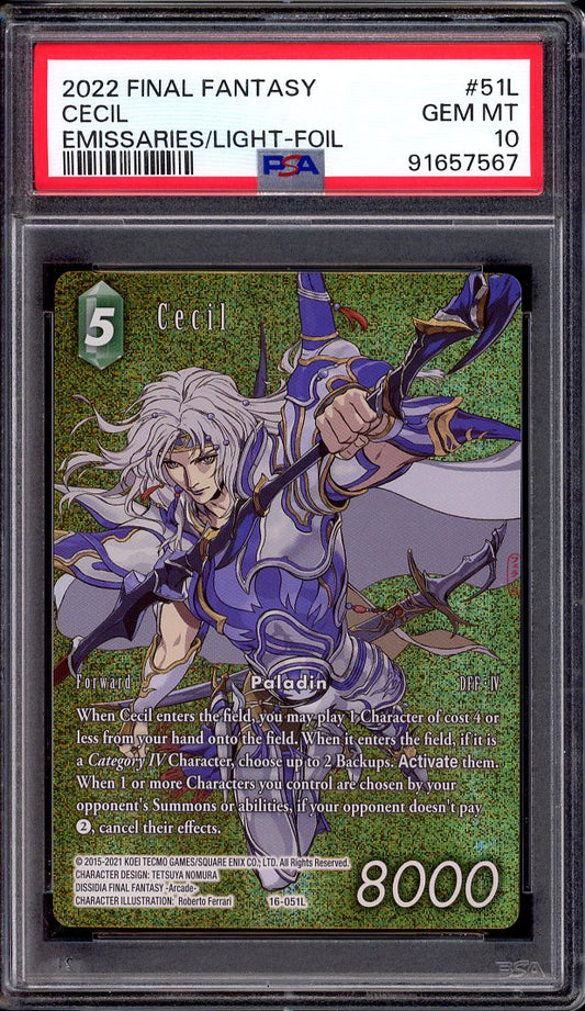 2022 Final Fantasy Emissaries of Light Full Art Cecil #51L PSA 10 GEM MINT Mislabeled