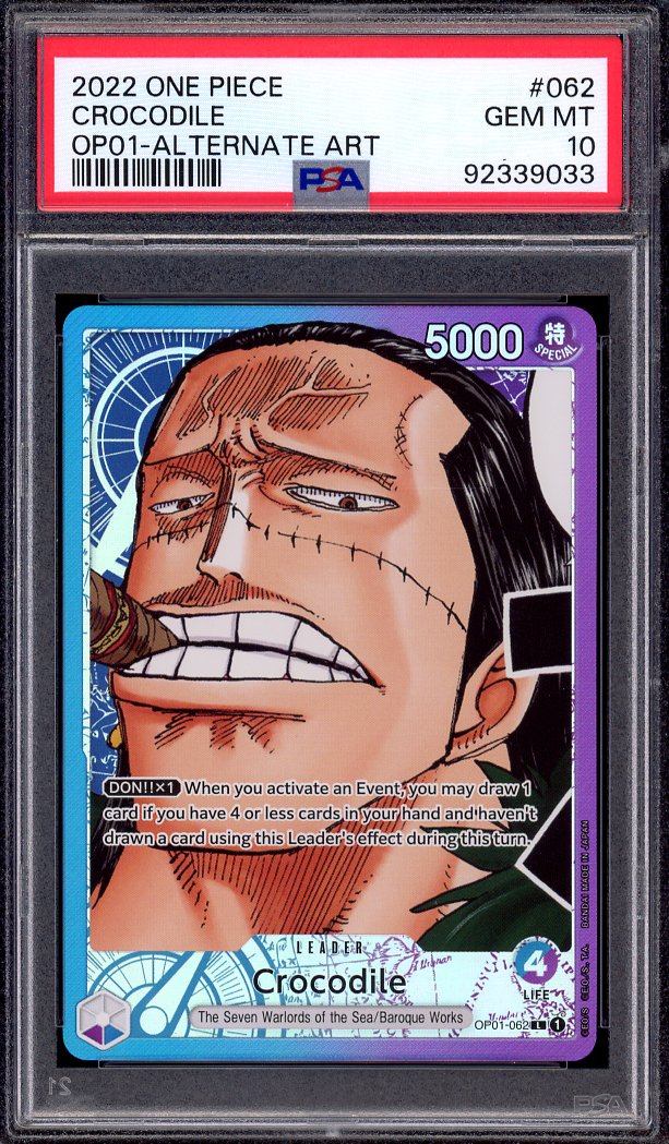 2022 One Piece OP01 Alternate Art Leader Crocodile #62 PSA 10 GEM MINT