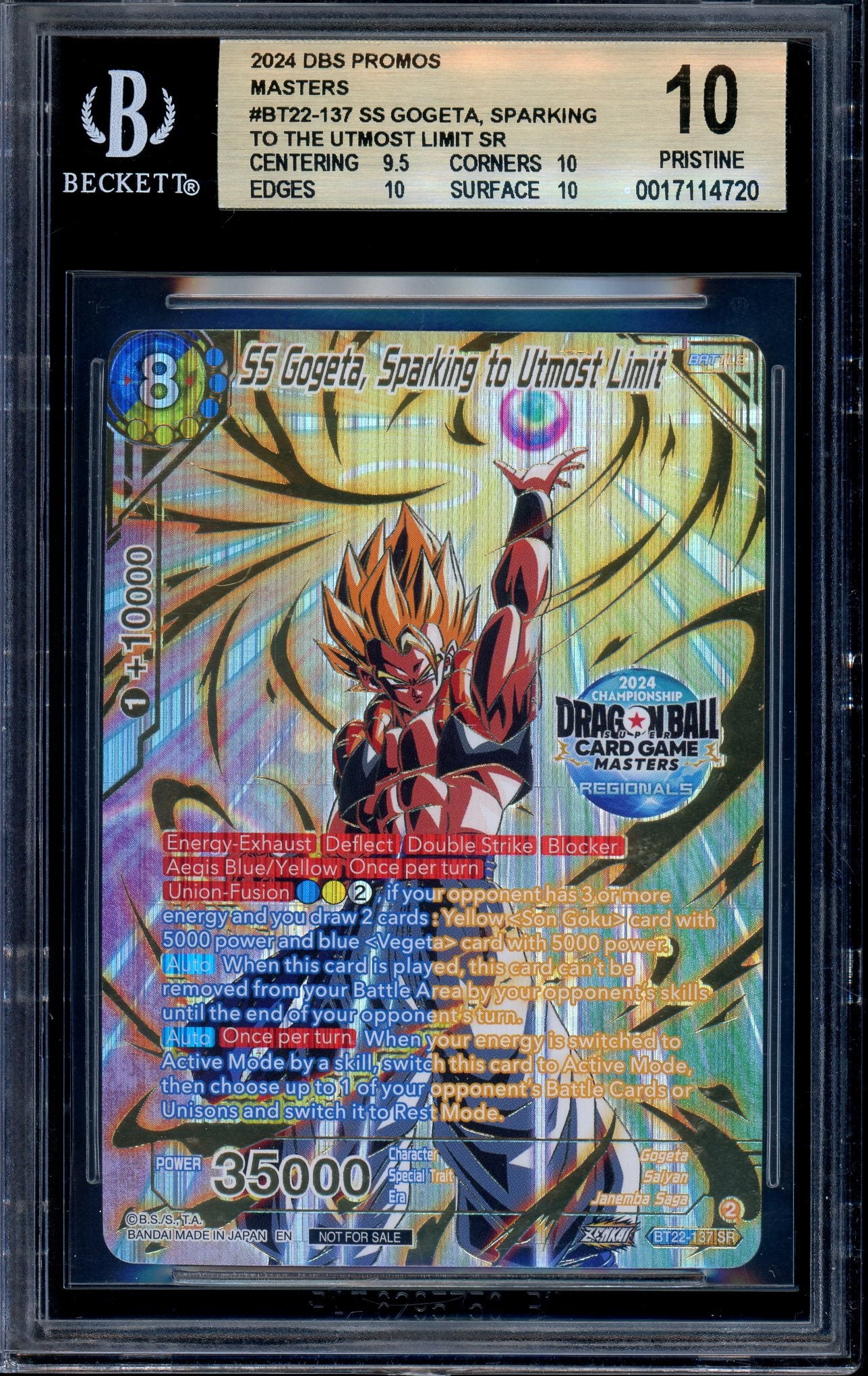 2024 Dragon Ball Super Championship Regional Top 16 SS Gogeta, Sparkling to Utmost Limit BGS 10 PRISTINE