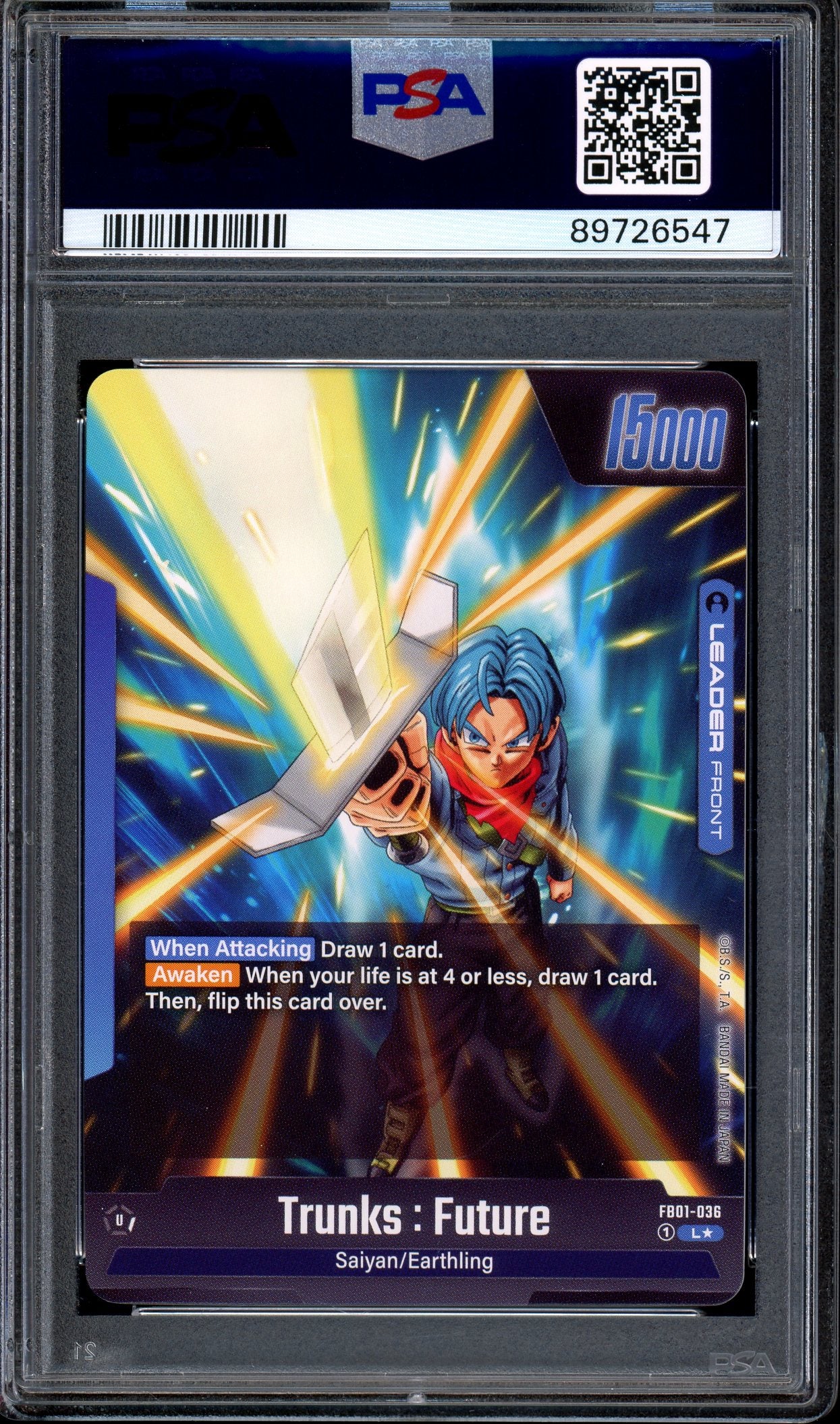 2024 Dragon Ball Super Fusion World Alternate Art Trunks Future #36 PSA 10 GEM MINT