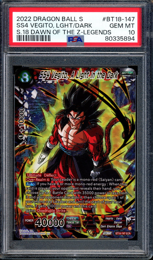 2022 Dragon Ball Super Dawn of the Z-Legends SS4 Vegito, A Light in the Dark SCR PSA 10 GEM MINT