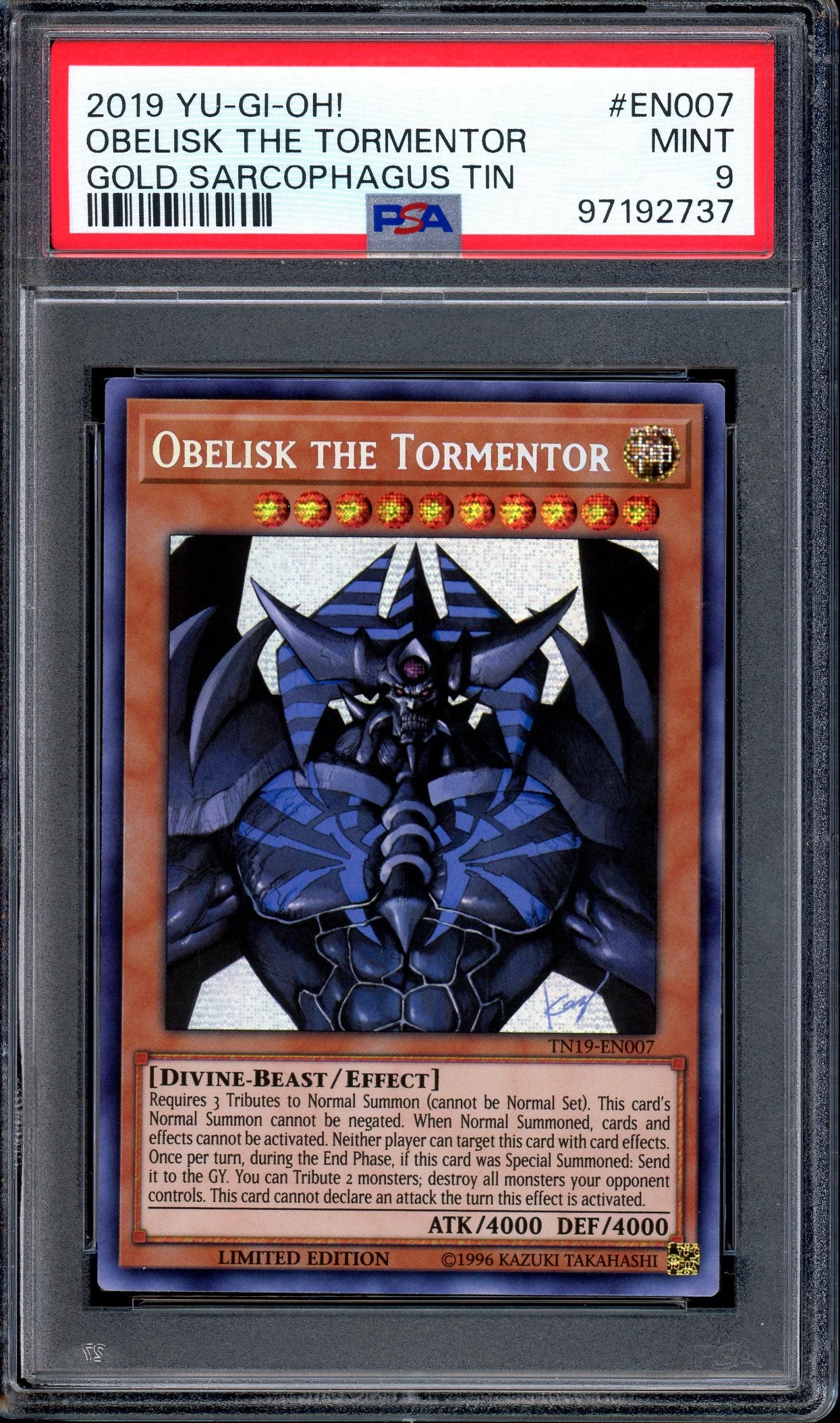 2019 Yu-Gi-Oh! Gold Sarcophagus Tin Obelisk The Tormentor #EN007 PSA 9 MINT
