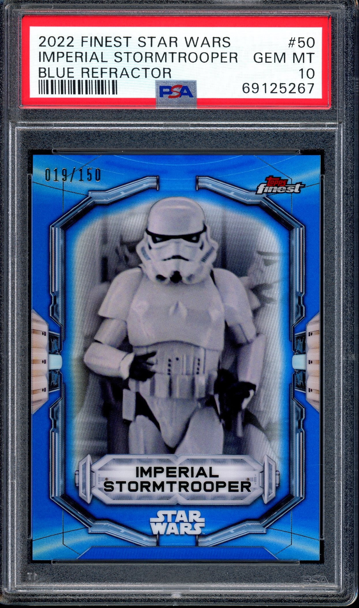 2022 Topps Finest Star Wars Blue Refractor Imperial Stormtrooper /150 #50 PSA 10 GEM MINT