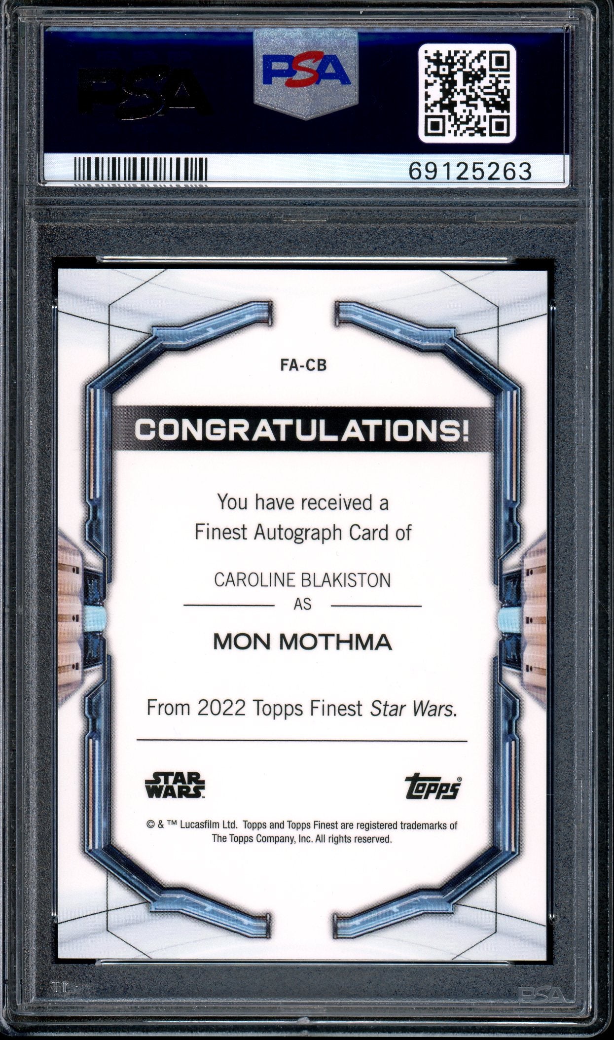 2022 Topps Finest Star Wars Blue Refractor Autograths Caroline Blakiston /150 #FACB PSA 10 GEM MINT