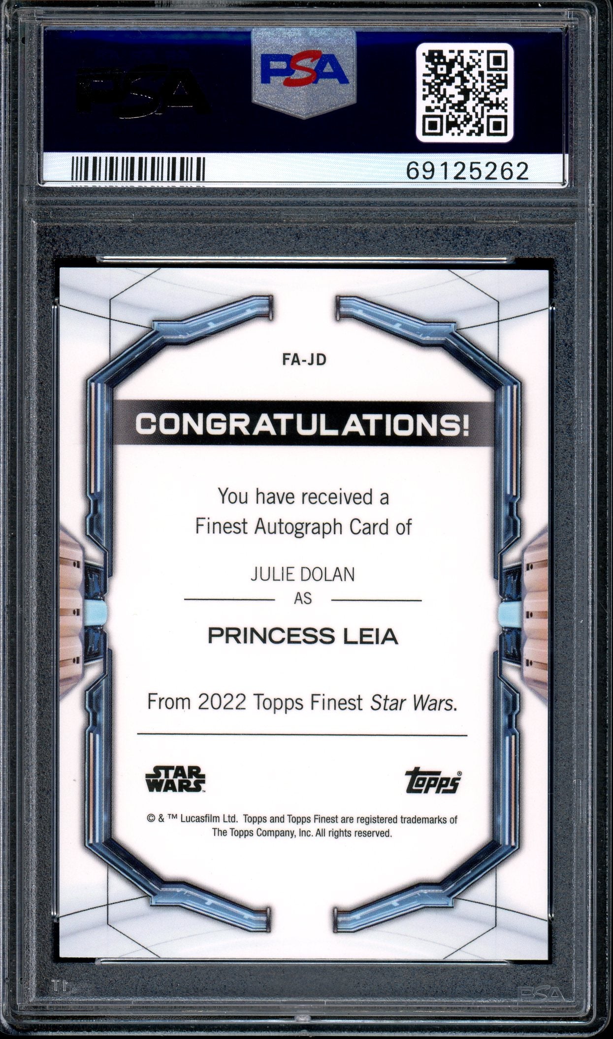 2022 Topps Finest Star Wars Aqua Refractor Autographs Julie Dolan /199 #FAJD PSA 10 GEM MINT