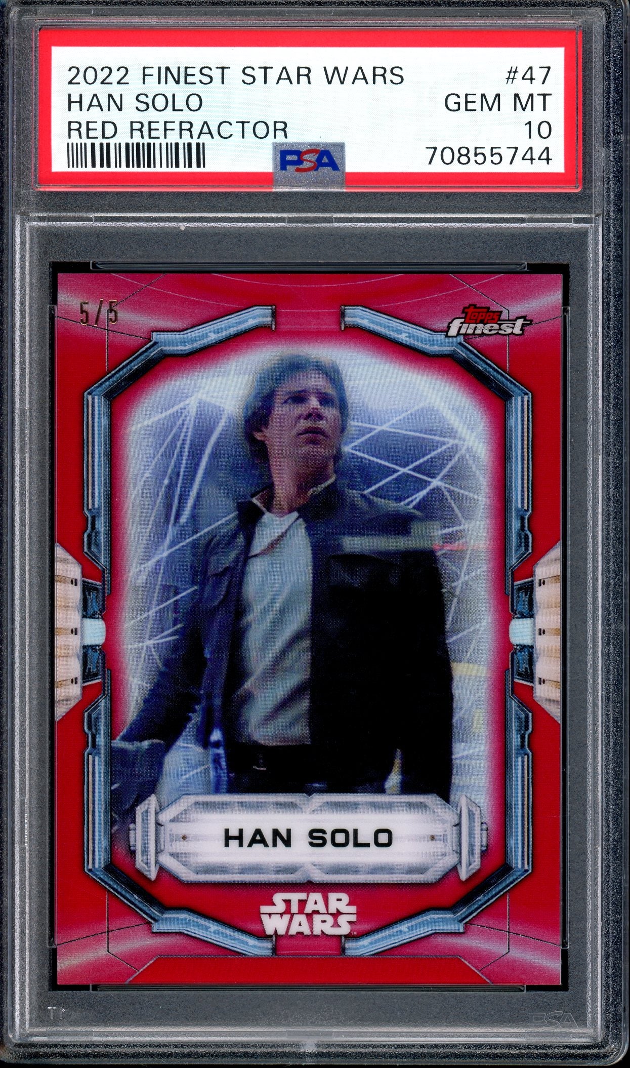 2022 Topps Finest Star Wars Red Refractor Han Solo 5/5 #47 PSA 10 GEM MINT