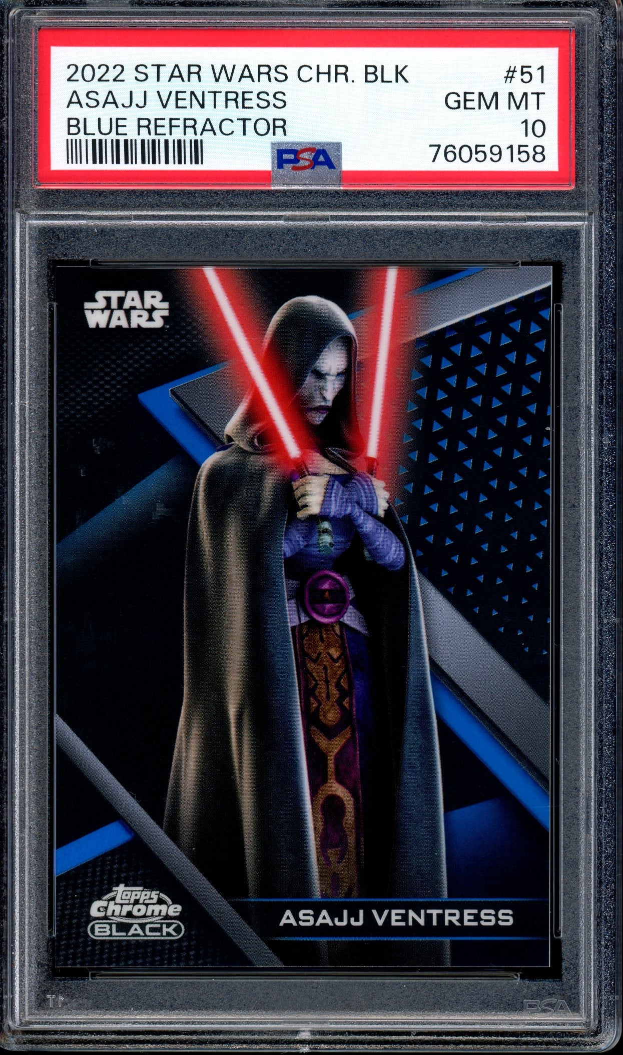 2022 Topps Chrome Black Star Wars Blue Refractor Asajj Ventress /75 #51 PSA 10 GEM MINT