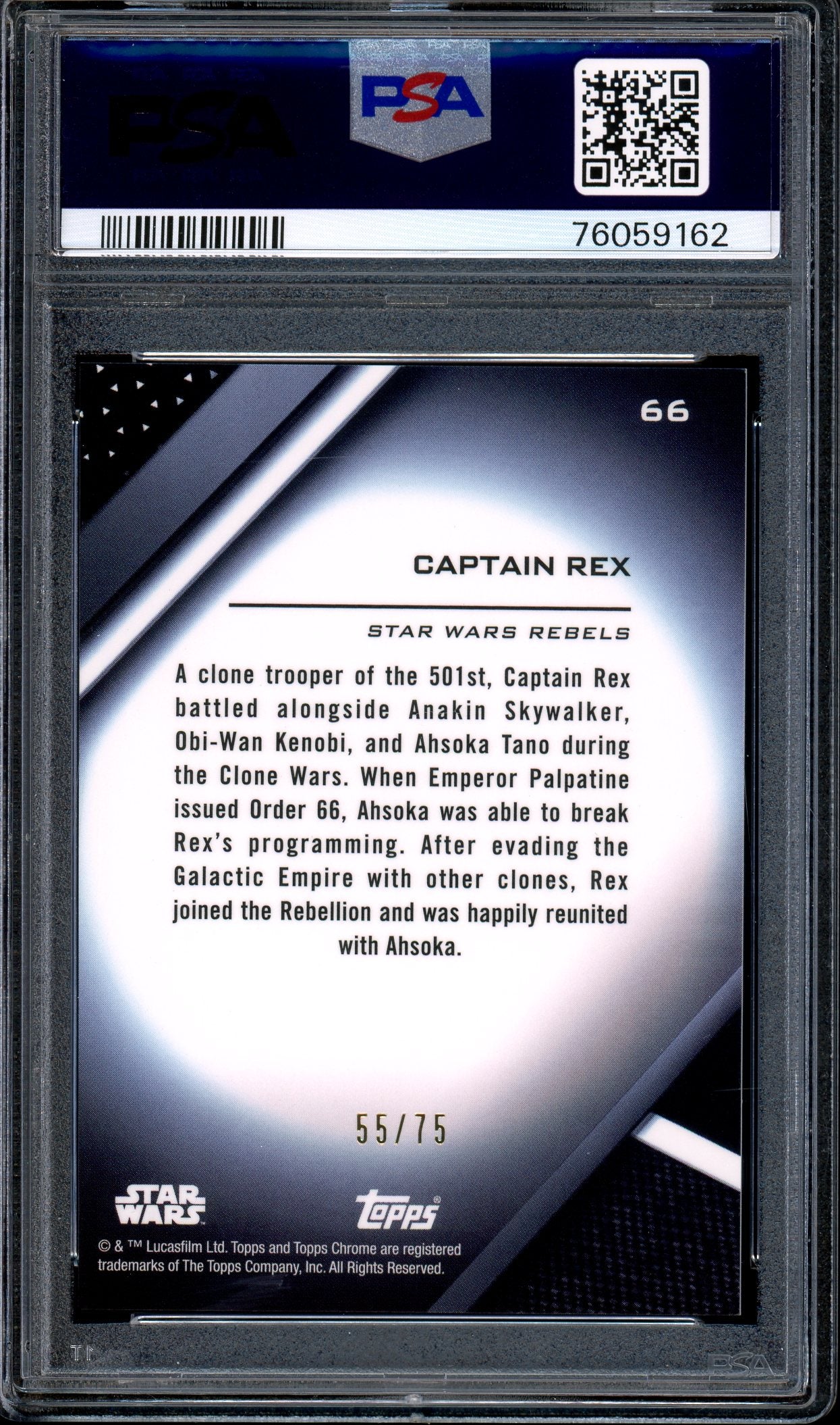 2022 Topps Chrome Black Star Wars Blue Refractor Captain Rex /75 #66 PSA 10 GEM MINT
