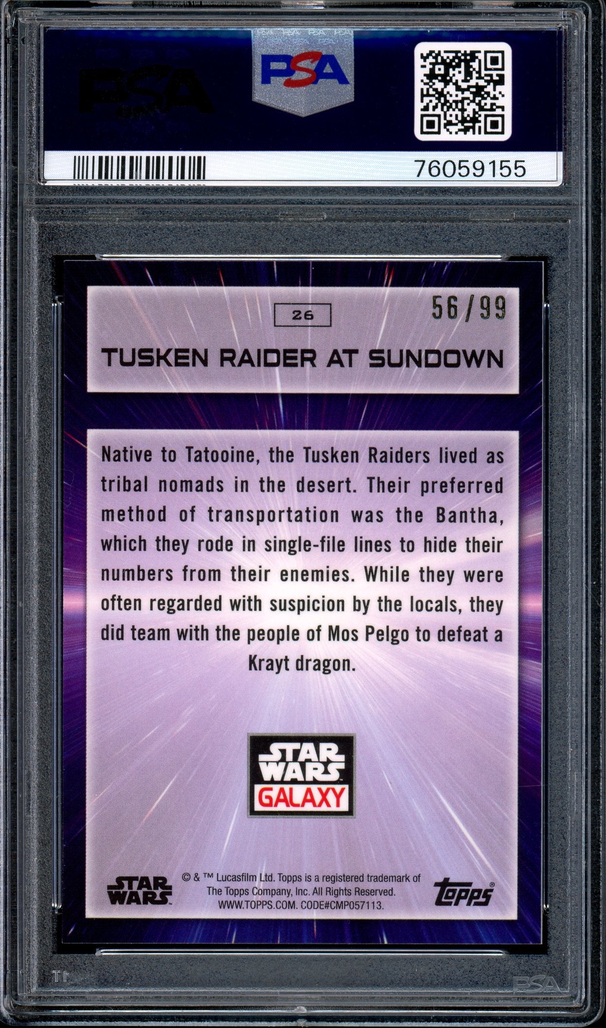 2022 Topps Chrome Star Wars Galaxy Wave Refractor Tusken Raider At Sundown /99 #26 PSA 10 GEM MINT