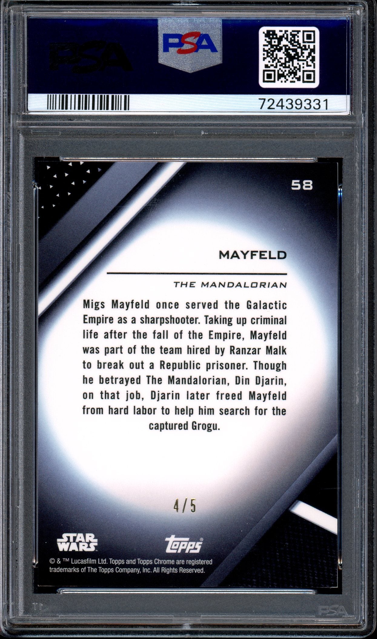 2022 Topps Chrome Black Star Wars Magenta Refractor Mayfeld /5 #58 PSA 10 GEM MINT