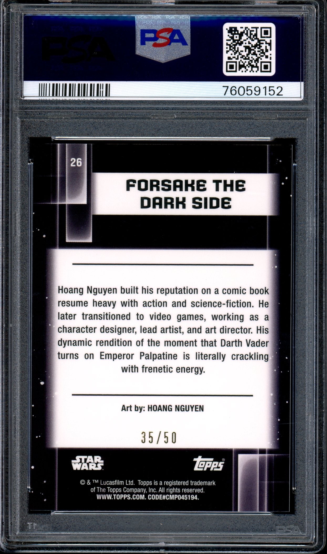 2021 Topps Chrome Star Wars Galaxy Mojo Refractor Forsake the Dark Side /50 #26 PSA 10 GEM MINT