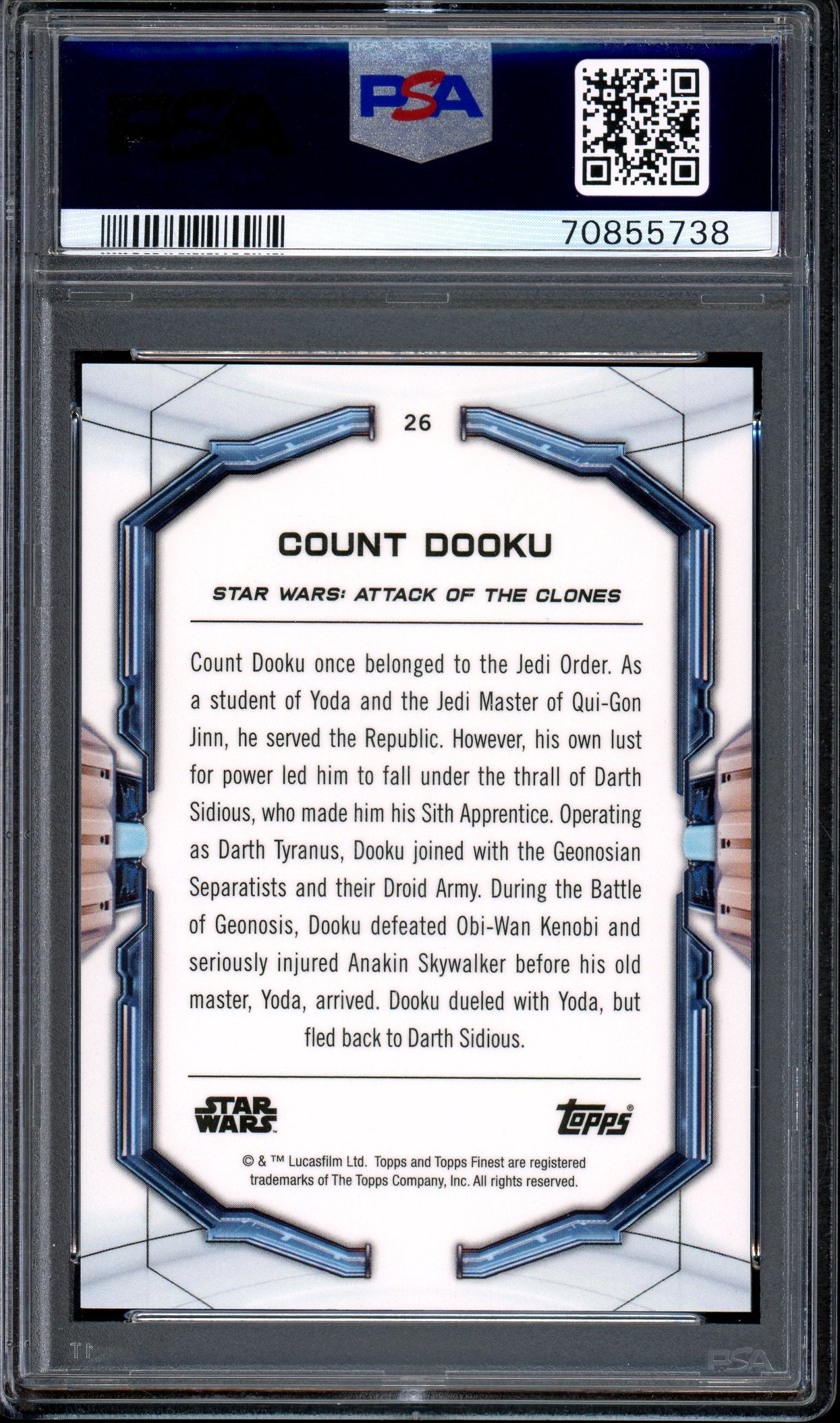 2022 Topps Finest Star Wars Orange Refractor Count Dooku /25 #26 PSA 9 MINT