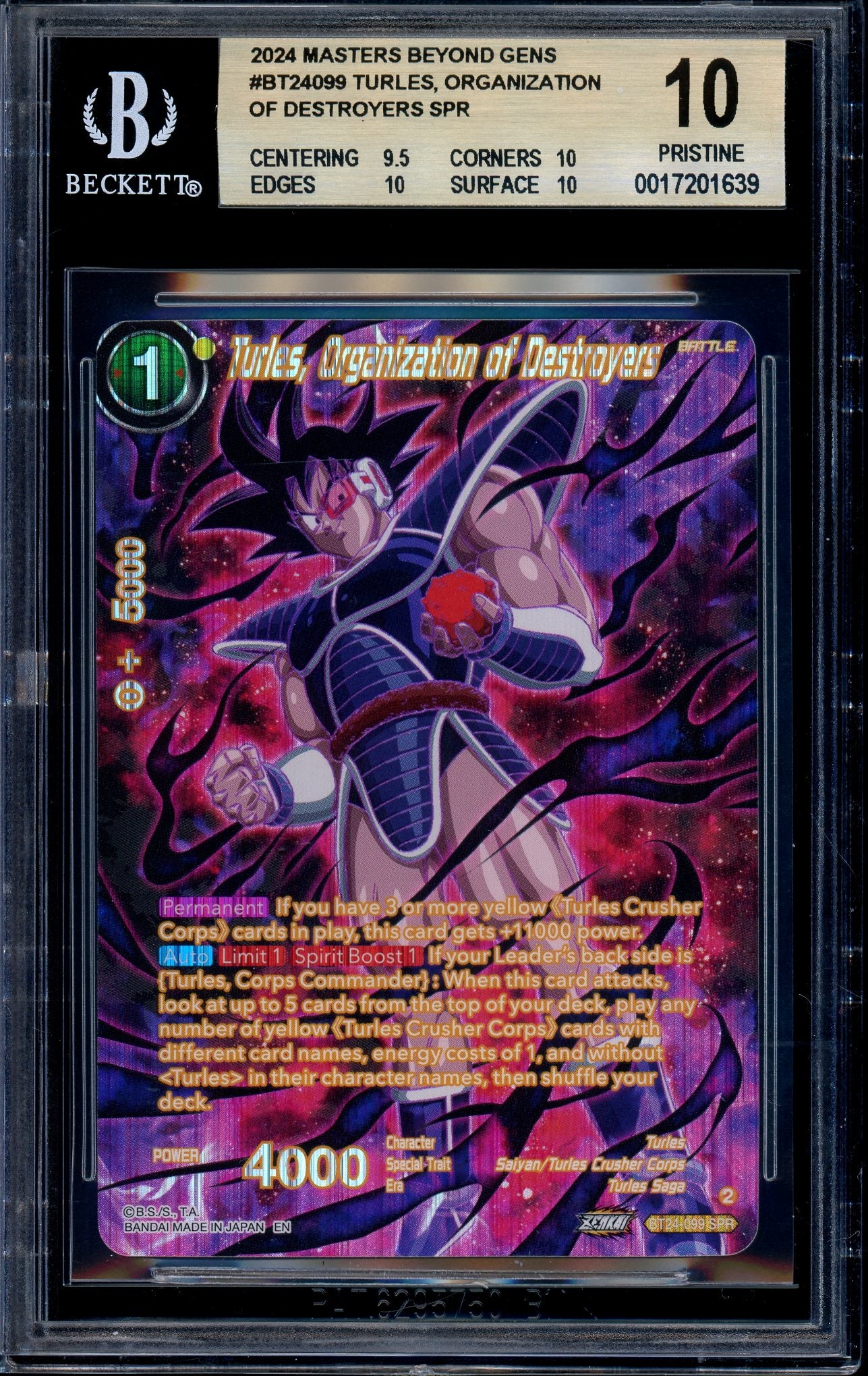 2024 Dragon Ball Super Masters Beyond Generations Turles, Organization of Destroyers SPR BGS 10 PRISTINE