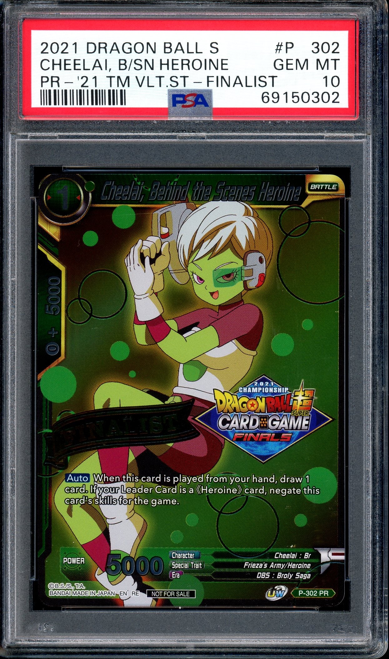 2021 Dragon Ball Super Tournament Pack Finalist Cheelai, Behind the Scenes Heroine PSA 10 GEM MINT